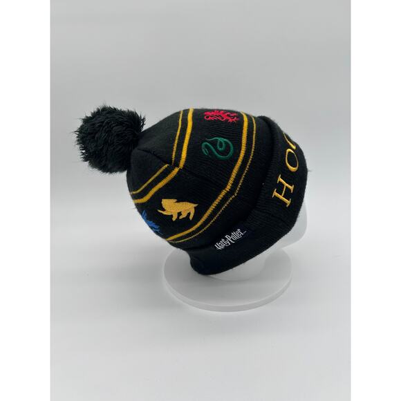 Harry Potter Hogwarts Houses Beanie Hat Cap Adult Mens Black Pom Acrylic - Picture 2 of 4